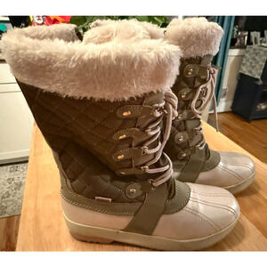 Khombu Jessie Pink/Brown Rugged Boots - Faux Fur Lining -Zipper-Girls Size 4M